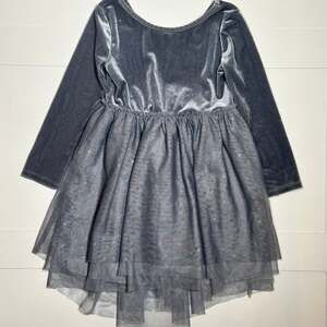 Cat & Jack Girls Velvet Tulle Silver Grey Long-Sleeve Dress Size XS (4/5)